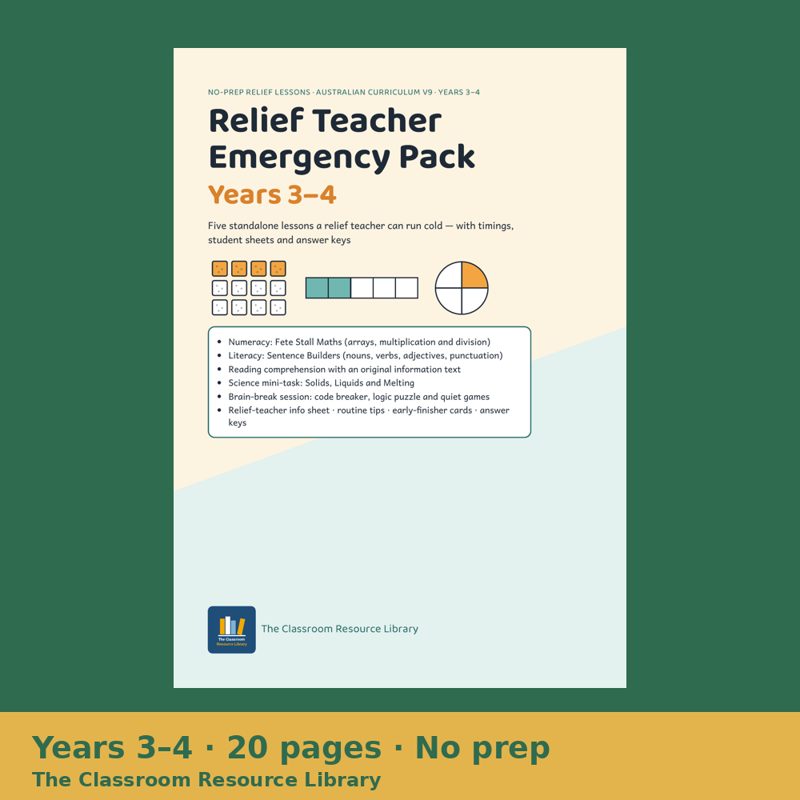 Cover of Relief Teacher Pack, Years 3–4